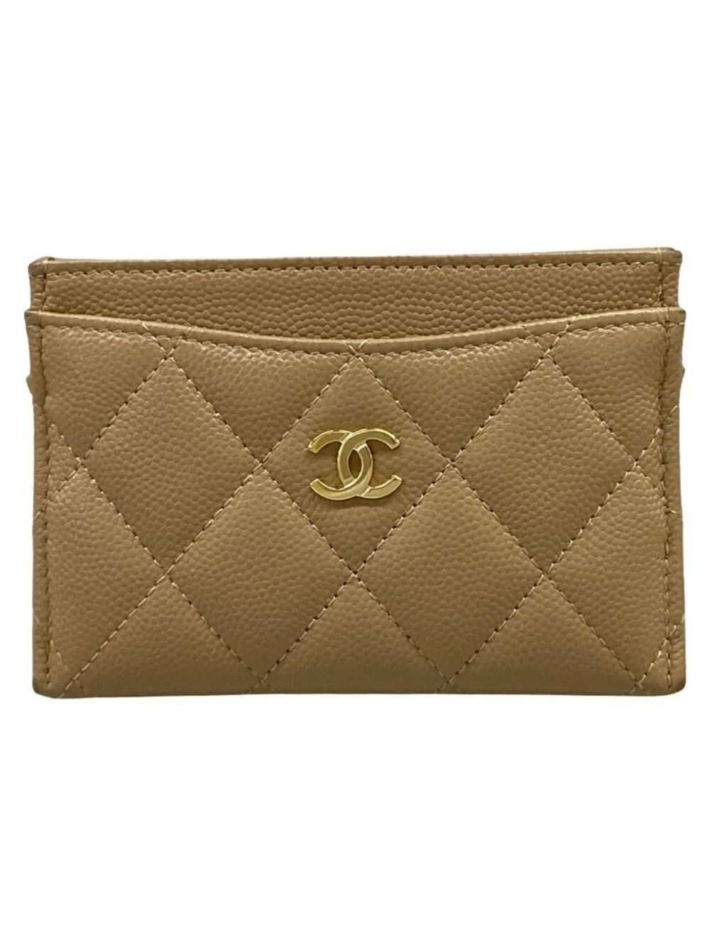 Chanel Card Case Quilted Beige Gold